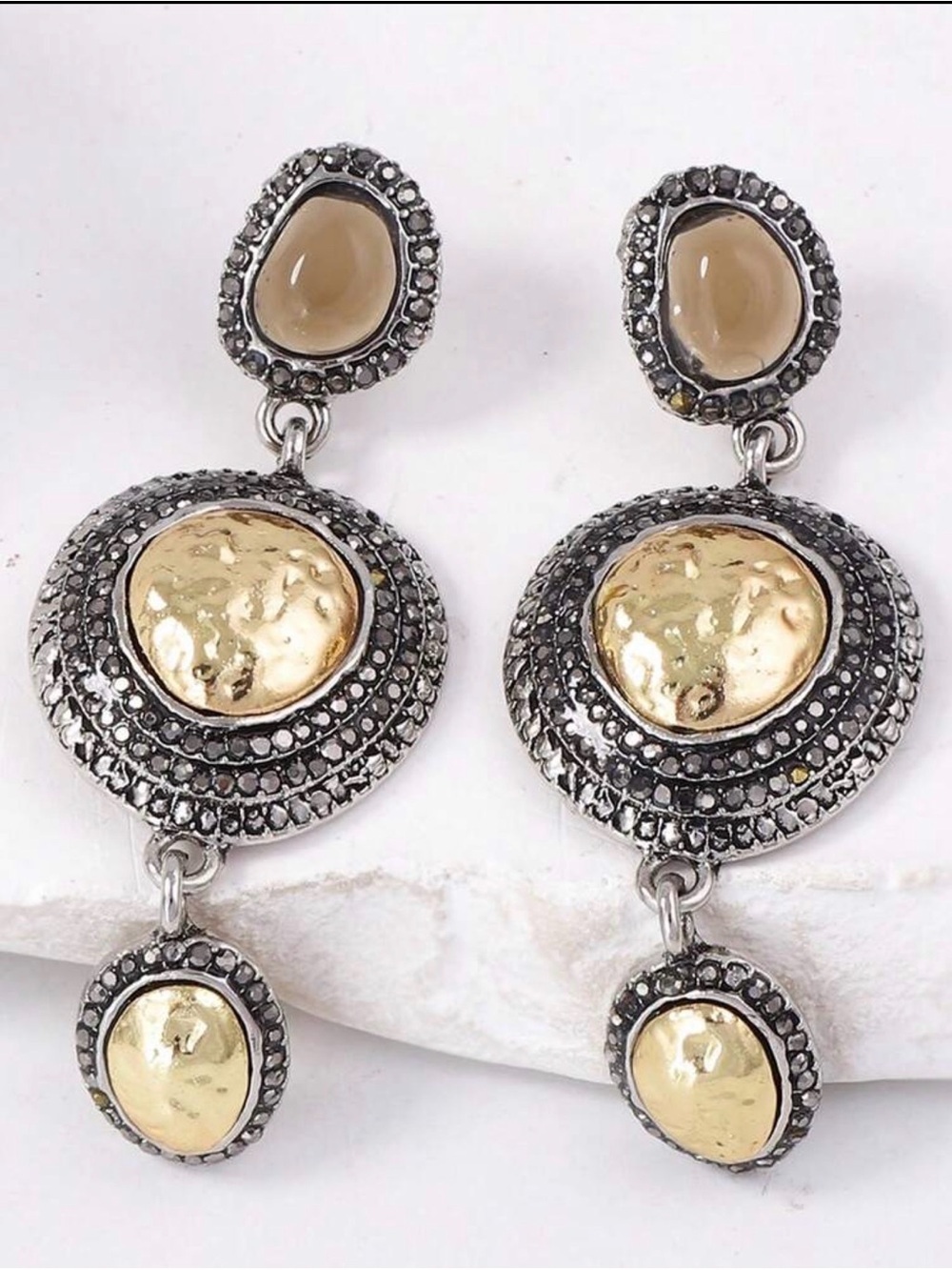 Gold and Silver Two-Tone Drop Earrings - Women Jewelry